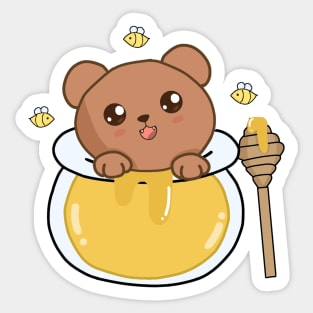 Kawaii Cute Bear Loves Honey, Sticker